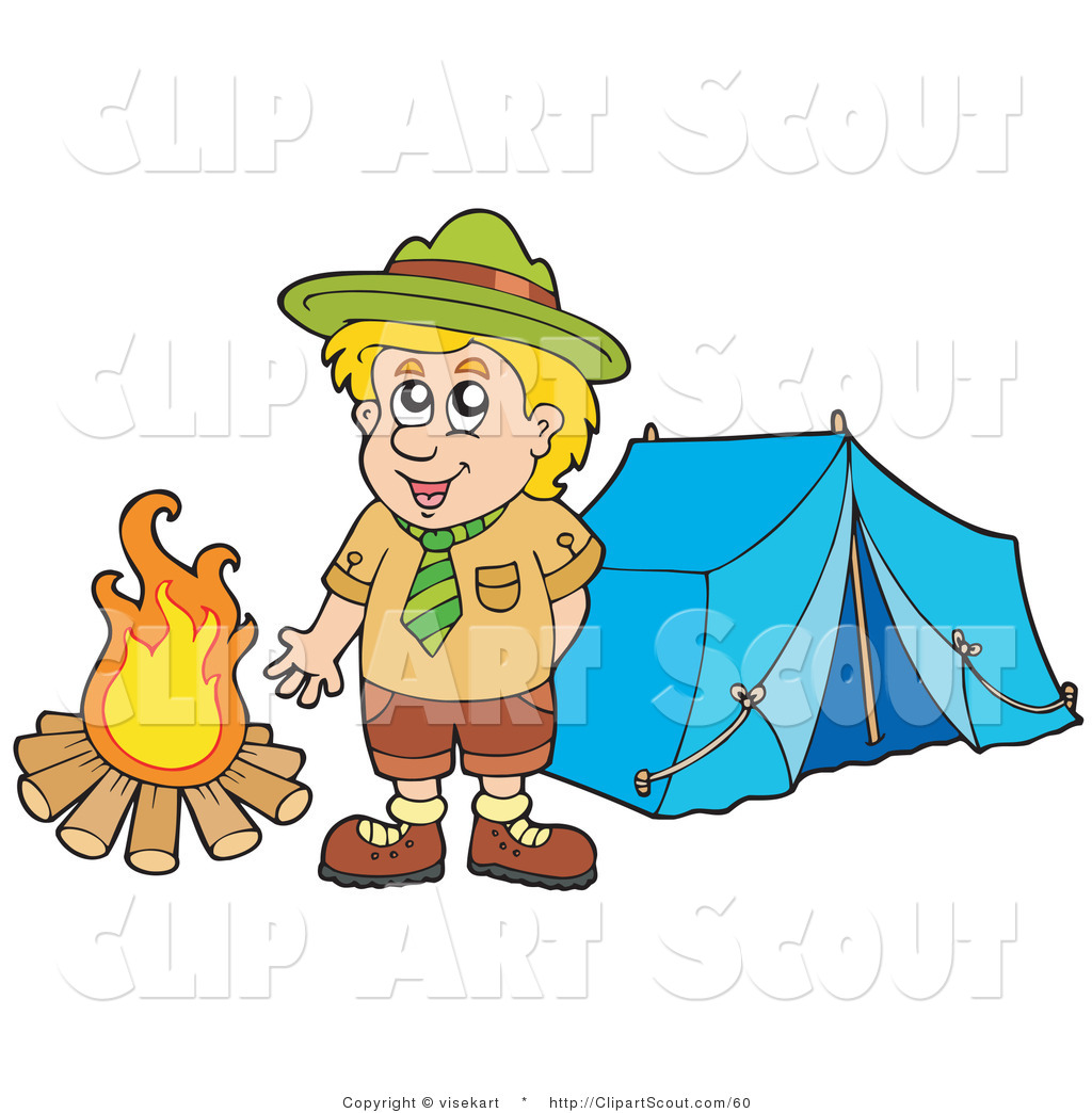 Clipart Of A Happy Scout Boy Standing By A Camp Fire By Visekart    60