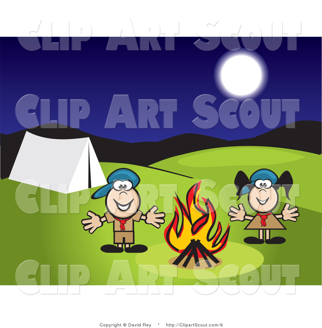 Clipart Of Boy And Girl Scouts Camping By A Fire By David Rey    9