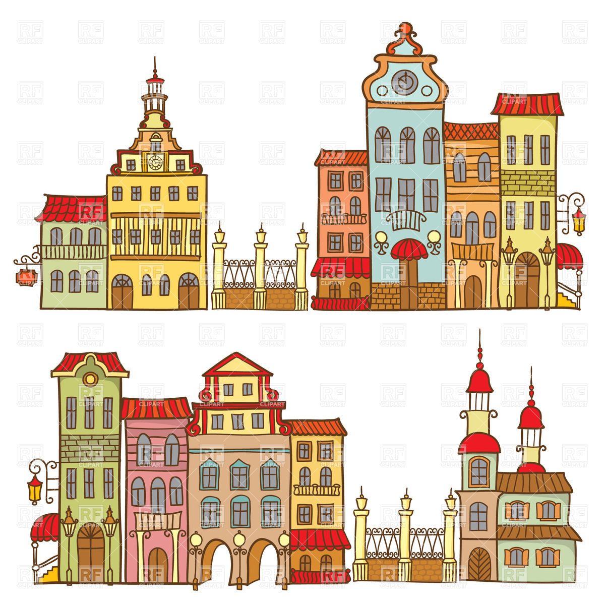 Cartoon City Templates With Colorful Houses Download Royalty Free