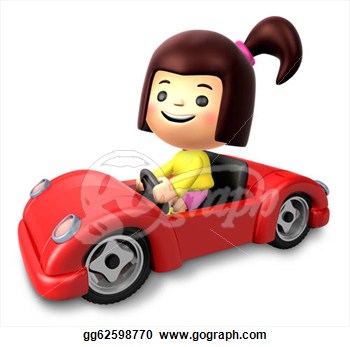 Clipart   Red Sports Car Ride Girls  3d Children Character  Stock
