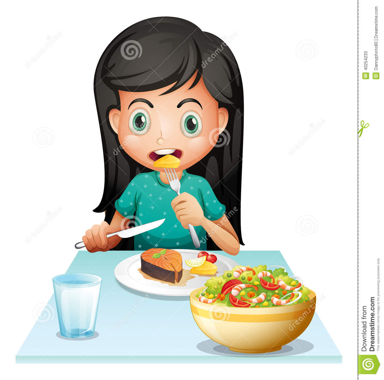 Illustration Of A Girl Eating Her Lunch On A White Background