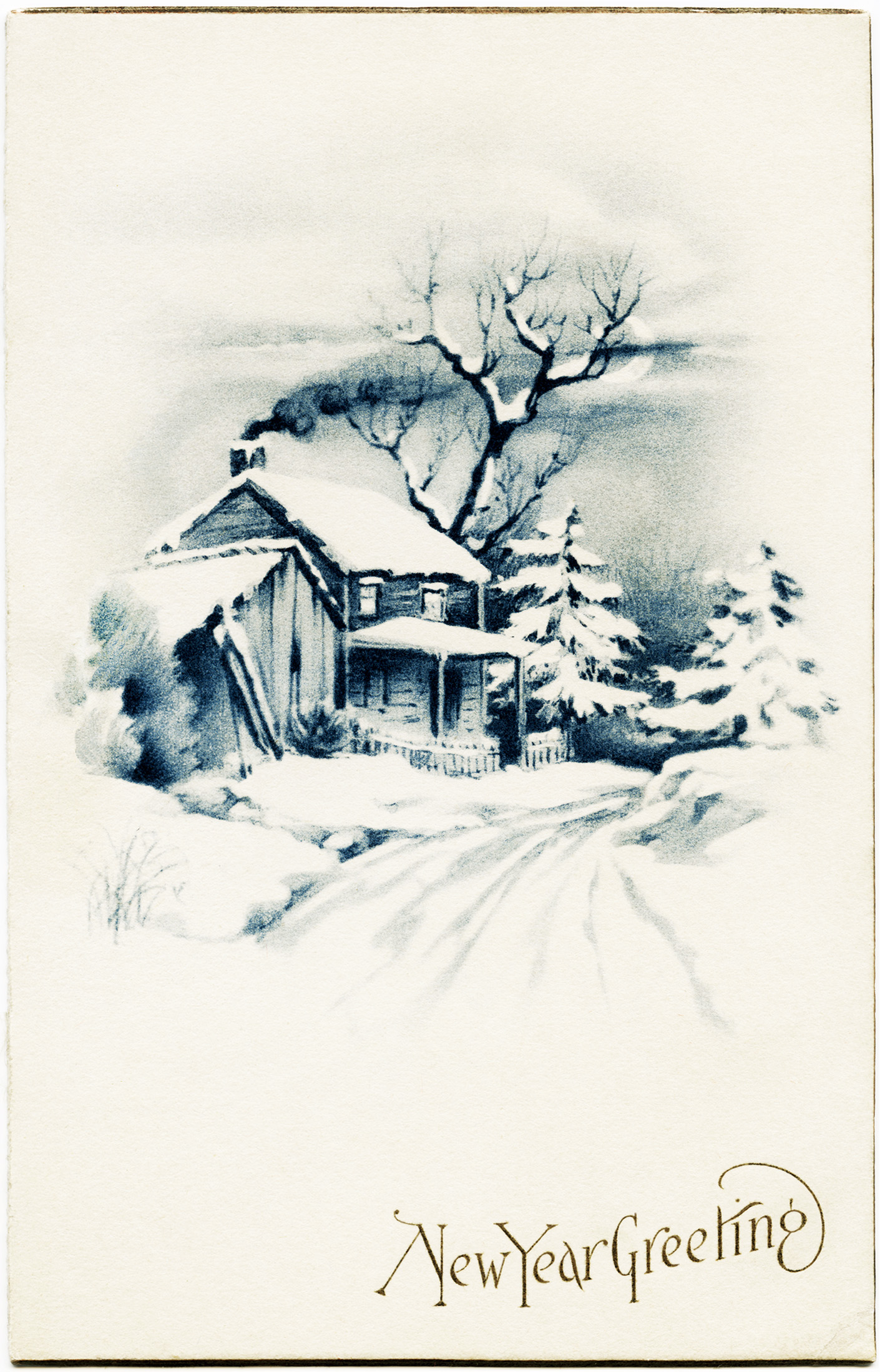 Snowy Winter Country Scene   Free Vintage Image   Old Design Shop Blog