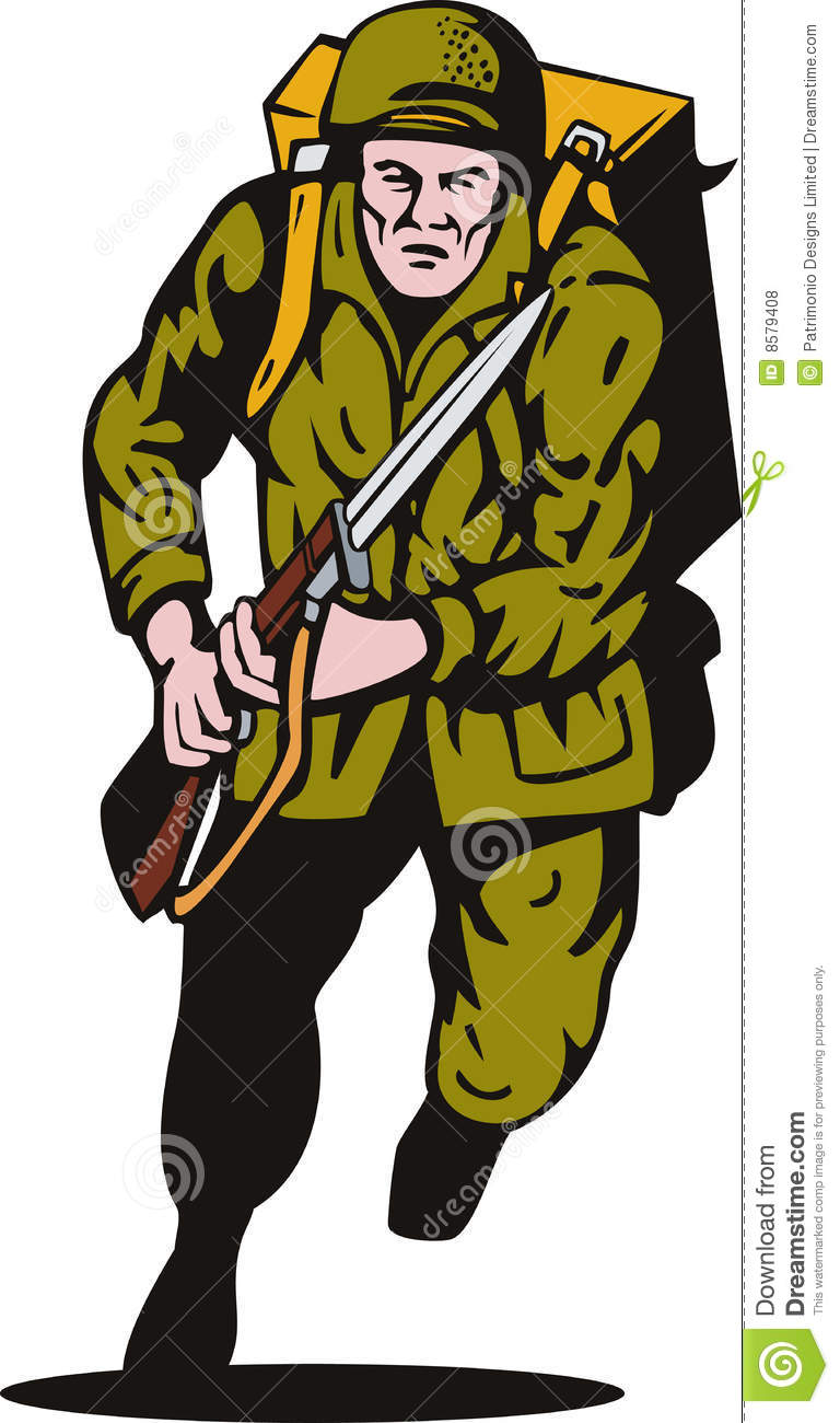 Vector Illustration Of A World War Ii Soldier Attacking With Bayonet