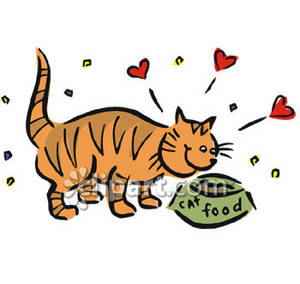 Cat Eating Cat Food   Royalty Free Clipart Picture