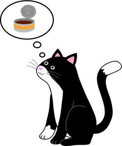 Cat Food Clipart Image   Kitty Cat Thinking About Canned Cat Food For