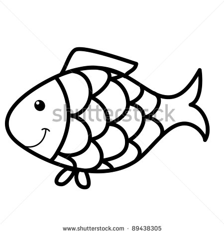 Cute Fish Cartoon Line Art Coloring Stock Vector Illustration