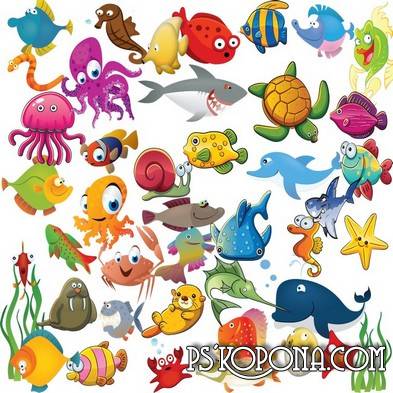 Drawn Kids Clipart   Fish Sharks Octopuses And Other Marine Life