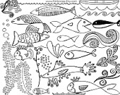 Fish Digital Stamp Nautical Clipart Hand Drawn Doodles   Photoshop