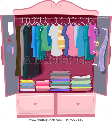 Illustration Of A Pink Wardrobe Full Of Women S Clothes   Stock Vector