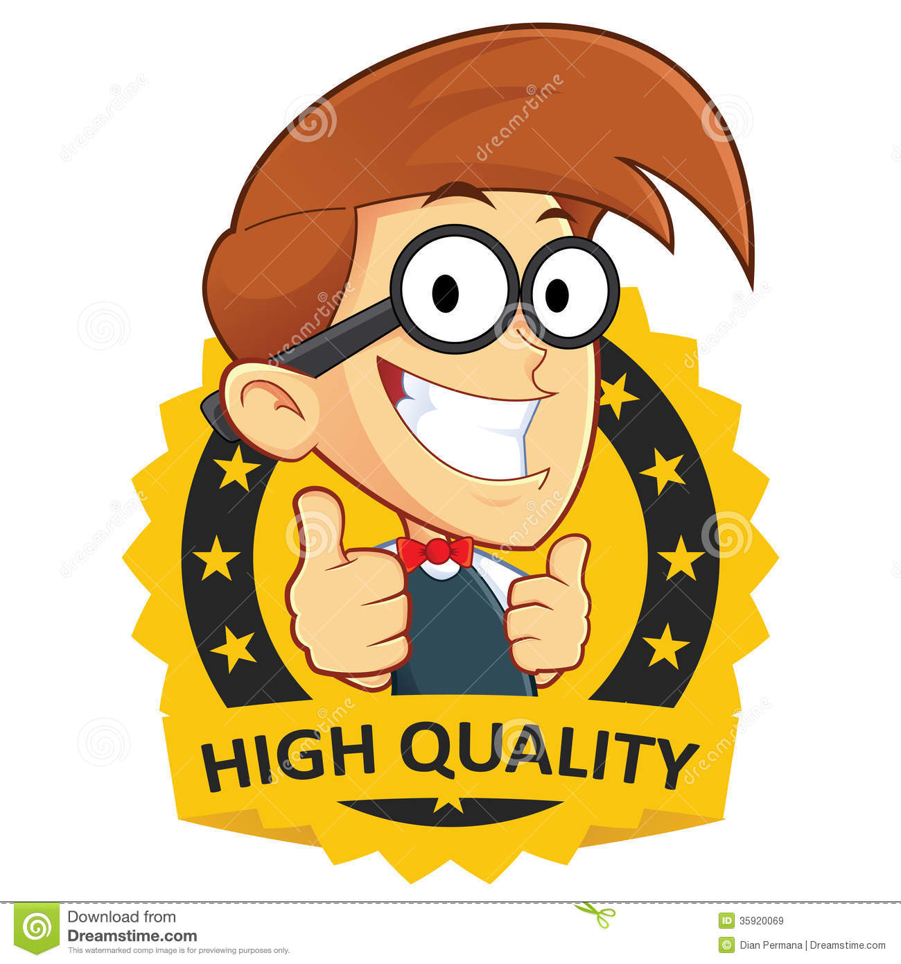 Clipart Picture Of A Nerd Geek Cartoon Character With Guarantee Icon