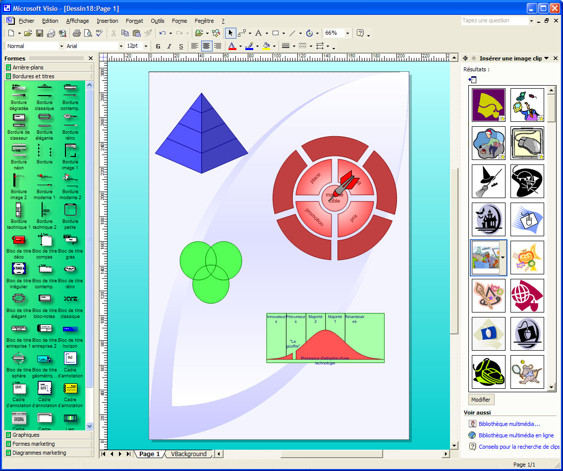 Microsoft Visio 2002 And Its Office Task Pane With Clipart Gallery