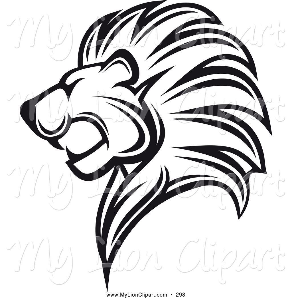 Roaring Lion Clipart Clipart Of A Black And White Roaring Lion Logo By    
