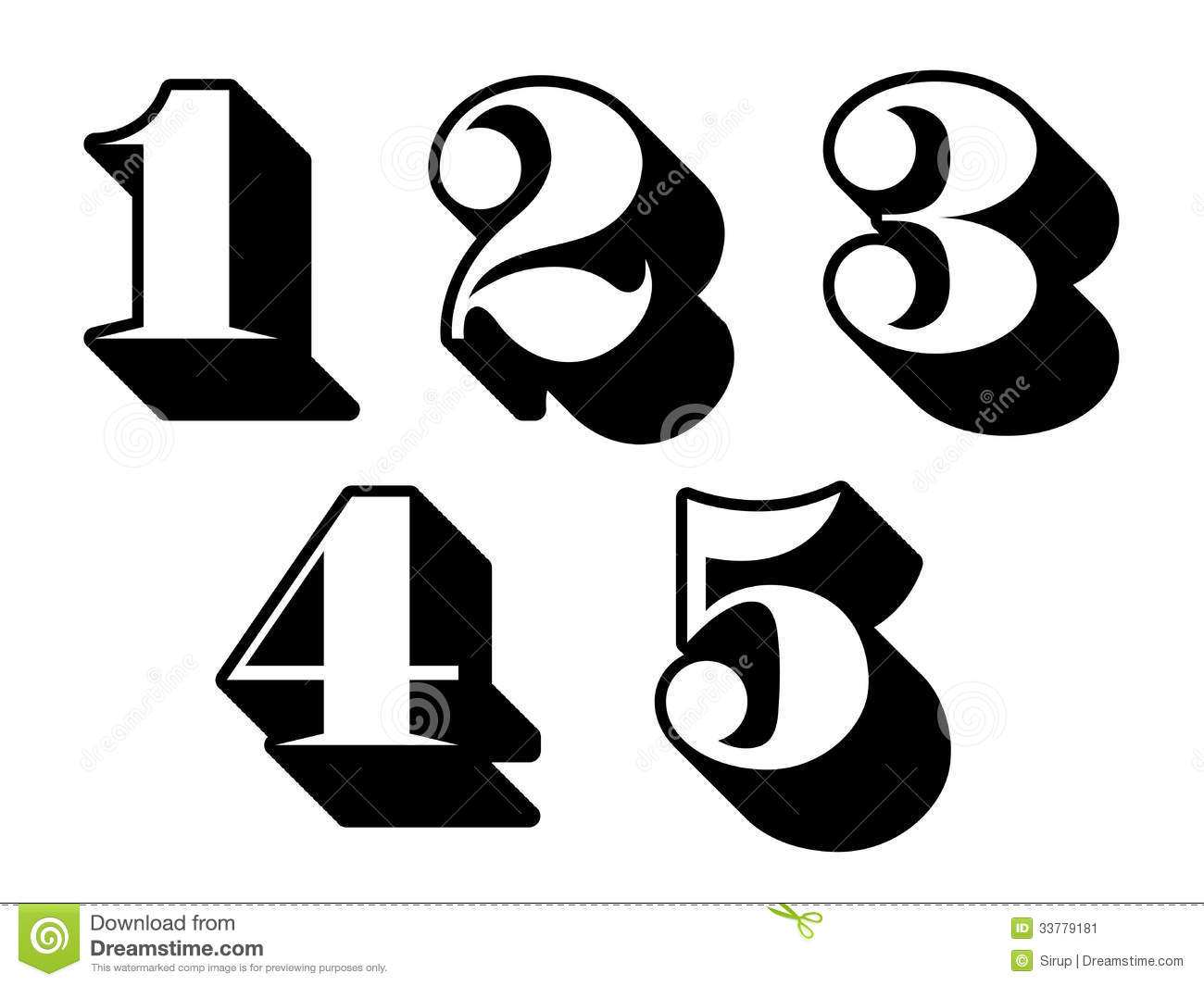 Black And White Three Dimensional Numbers Or Digits 1 2 3 4 5 In A
