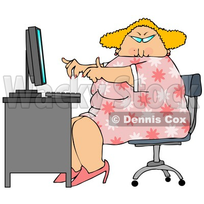 Blond Secretary Woman Working At A Computer Desk In An Office Clipart