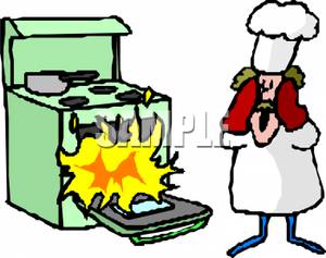 Clip Art Image  A Surprised Chef Watching A Fire In The Oven