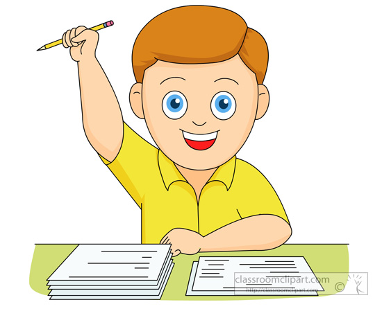School   Boy Happy He Completed His Exam Test   Classroom Clipart