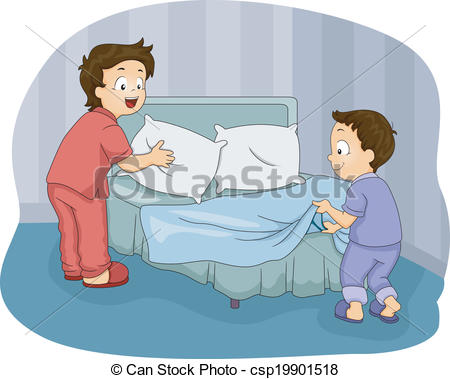 Vector Clip Art Of Boys Making Bed   Illustration Of Two Little Boys