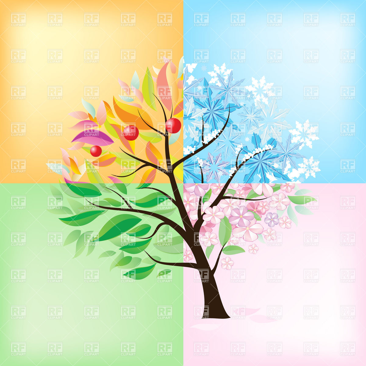 Stylized Four Seasons Tree Download Royalty Free Vector Clipart  Eps