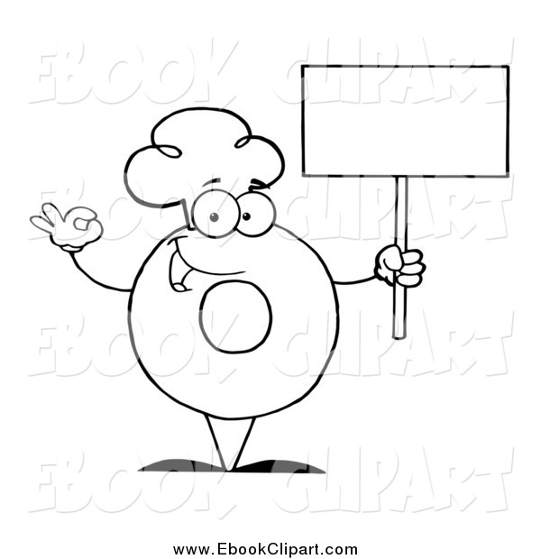 Vector Clip Art Of A Black And White Donut Chef Holding A Blank Sign