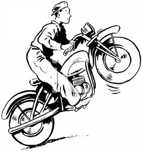 Riding A Motorcycle On It S Back Wheel   Royalty Free Clipart Picture