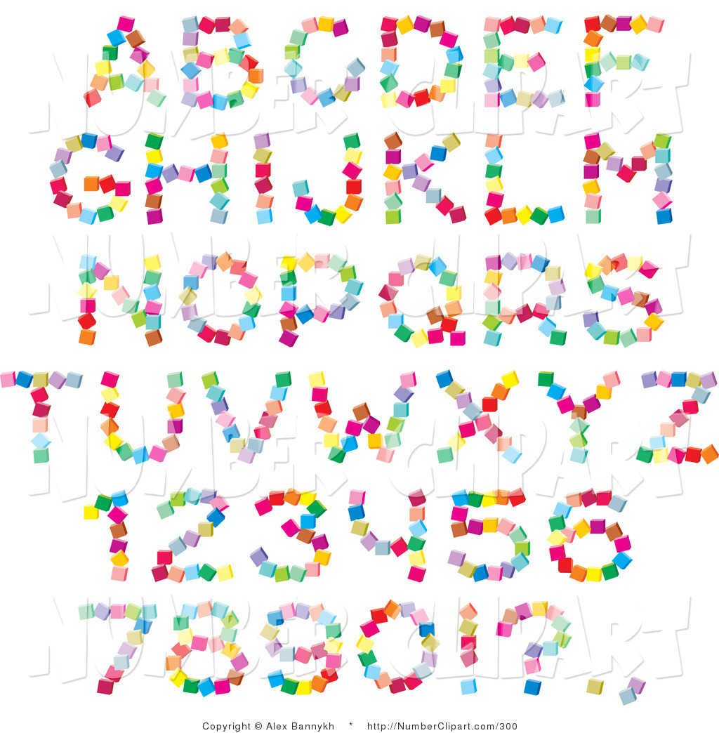 Set Of Colorful Alphabet Letters Numbers And Punctuation Made Of Dots