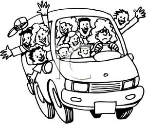 Woman Driving A Full Carload Of Kids   Royalty Free Clipart Picture