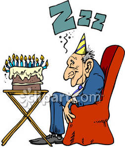An Old Man Sleeping By His Birthday Cake   Royalty Free Clipart