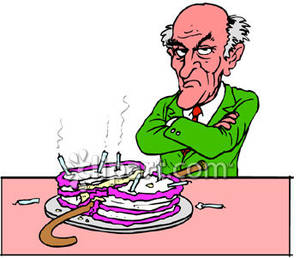 Man With His Cane In His Birthday Cake   Royalty Free Clipart Picture