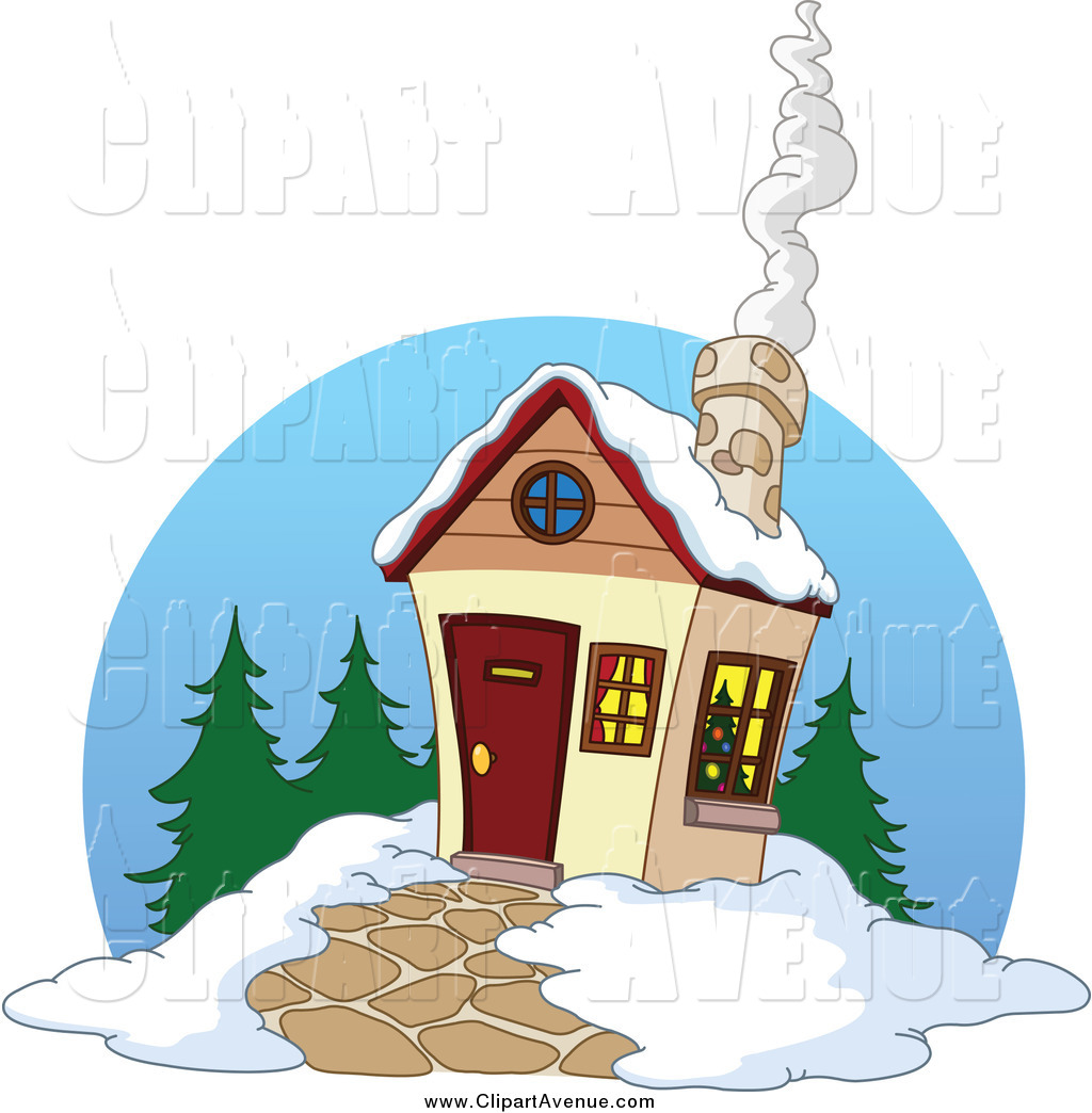 Avenue Clipart Of A Winter Cabin With Smoke Rising From The Chimney