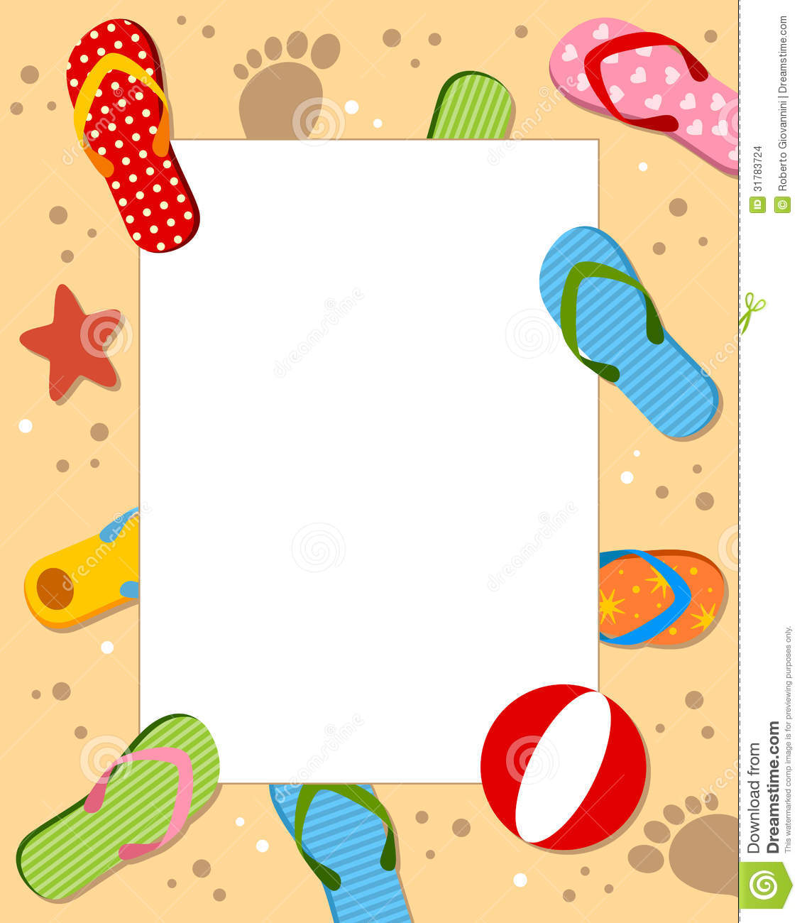 Beach With Colorful Flip Flops Or Beach Sandals  Eps File Available