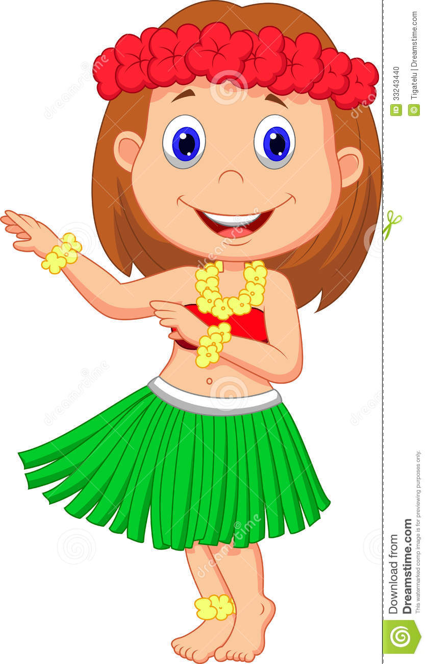 Illustration Of Little Hula Girl Cartoon