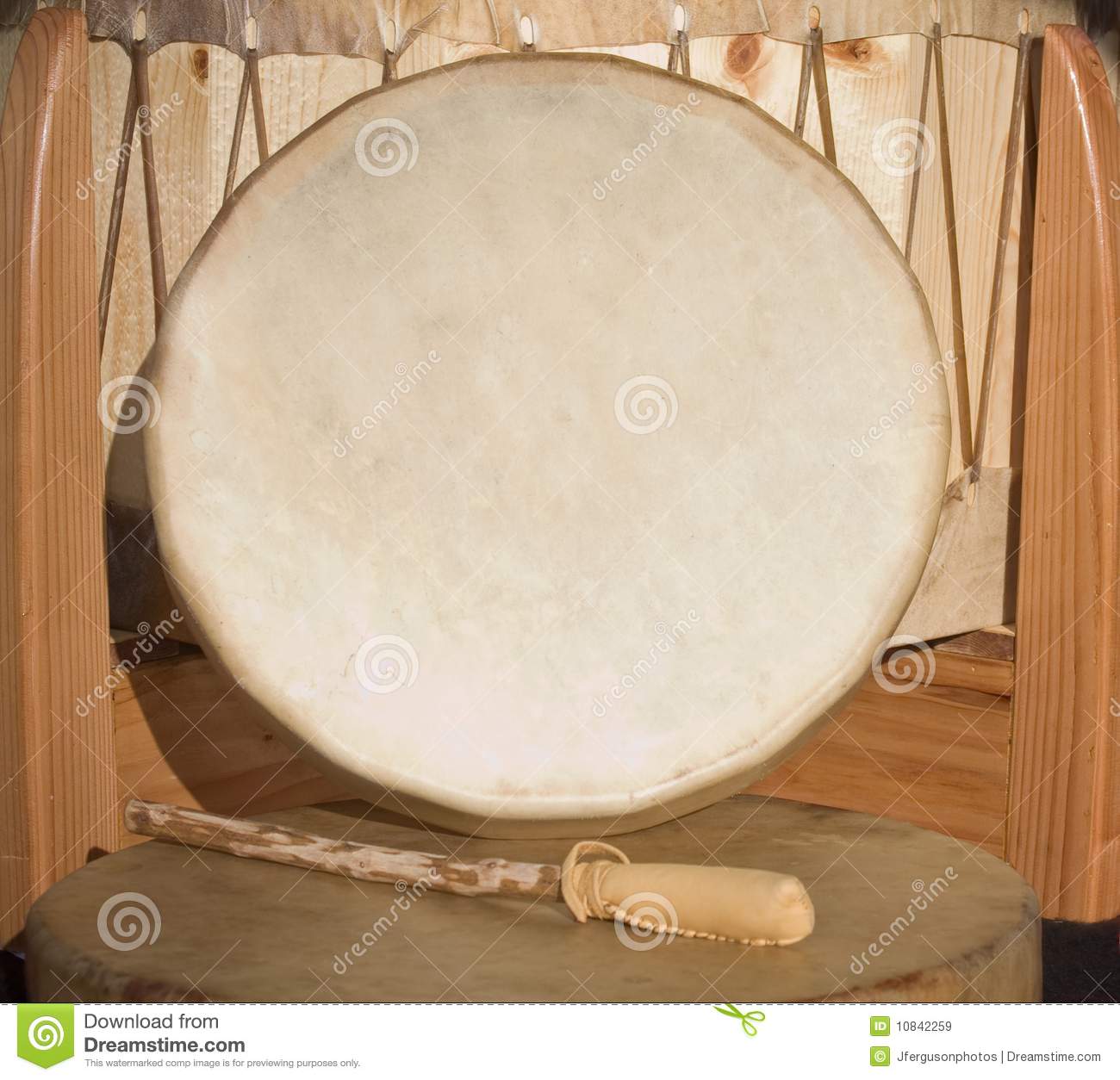 Native American Shaman Powwow Hand Drum And Beater Royalty Free Stock