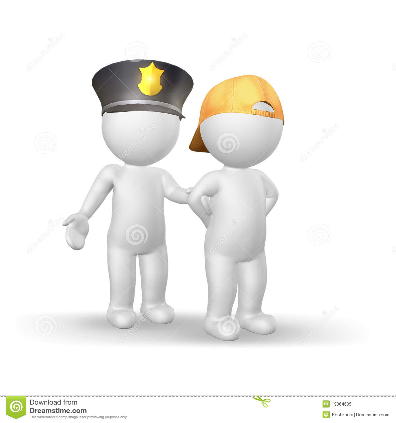 Policeman And Lteenager Isolated On White Background