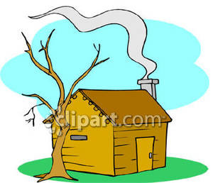 Smoke Coming From The Chimney Of A Small Cabin   Royalty Free Clipart