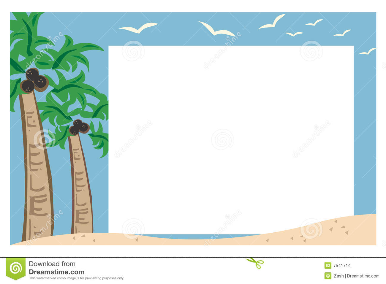 Tropical Beach Illustration Creating A Border Or Frame Around Blank