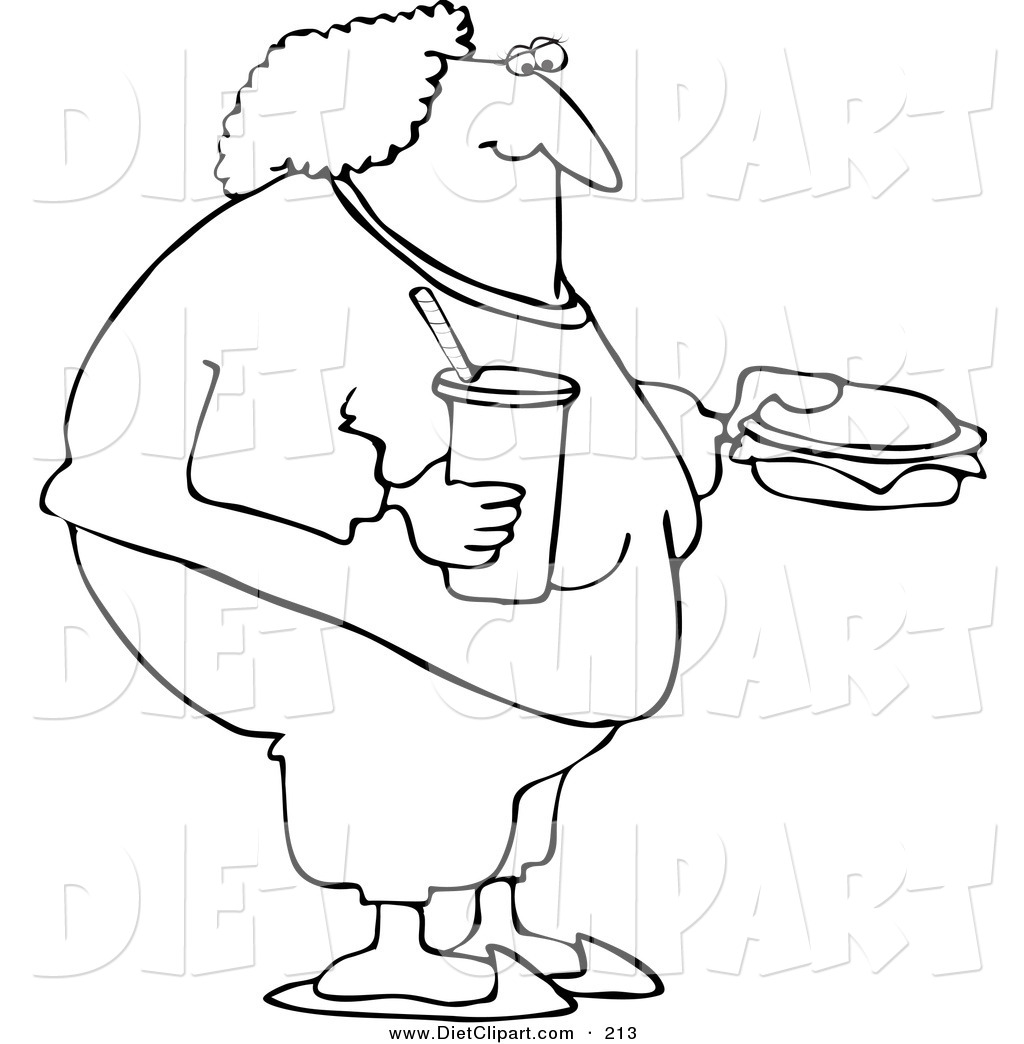     Coloring Page Outline Design Of A Fat Woman Eating Fast Food By Djart