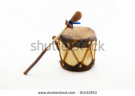 Native American Drum And Stick Isolated On White   Stock Photo