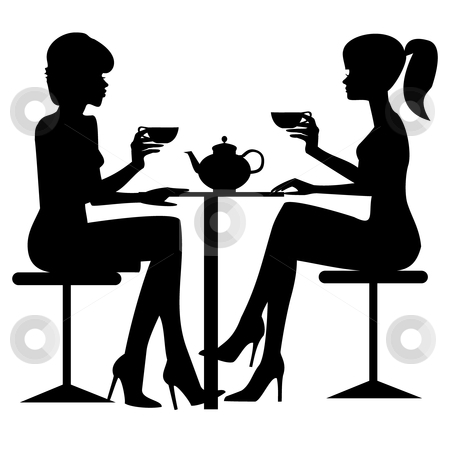 Tea Time Stock Vector Clipart Two Women Drinking Tee Or Coffe  Black