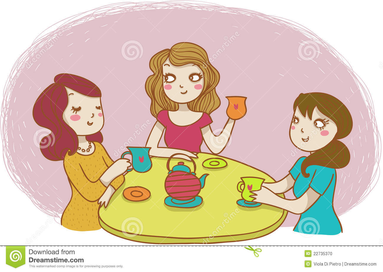 Three Chatting Women At An Happpy Tea Time  Vector 