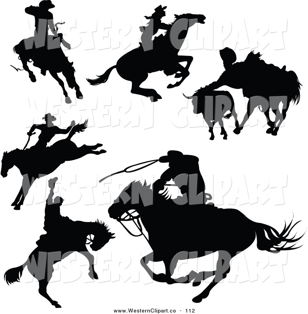 Vector Western Clip Art Of A Digital Set Of Black Cowboy Silhouettes