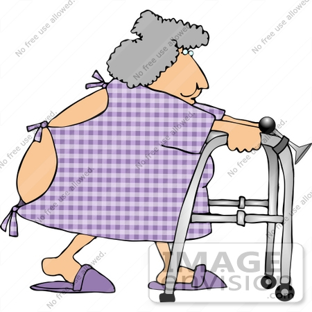 Elderly Woman In Hospital Gown Using A Walker Clipart    13356 By