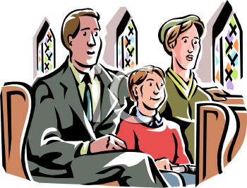 Family Sitting In Church   Royalty Free Clip Art Image