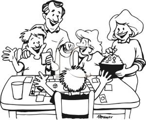 Family Playing A Board Game And Eating Popcorn   Royalty Free Clipart