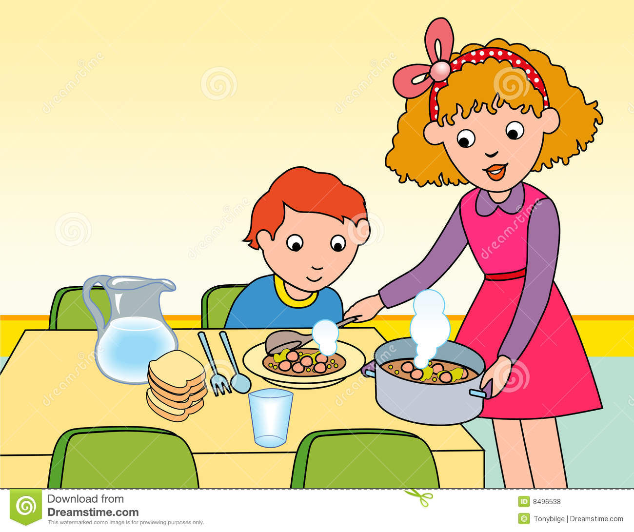 Mother Serving Her Chidren A Meal Royalty Free Stock Photos   Image
