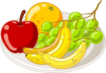 Clip Art Of A Plate Holding Yellow Bananas Green Grapes A Red Apple    