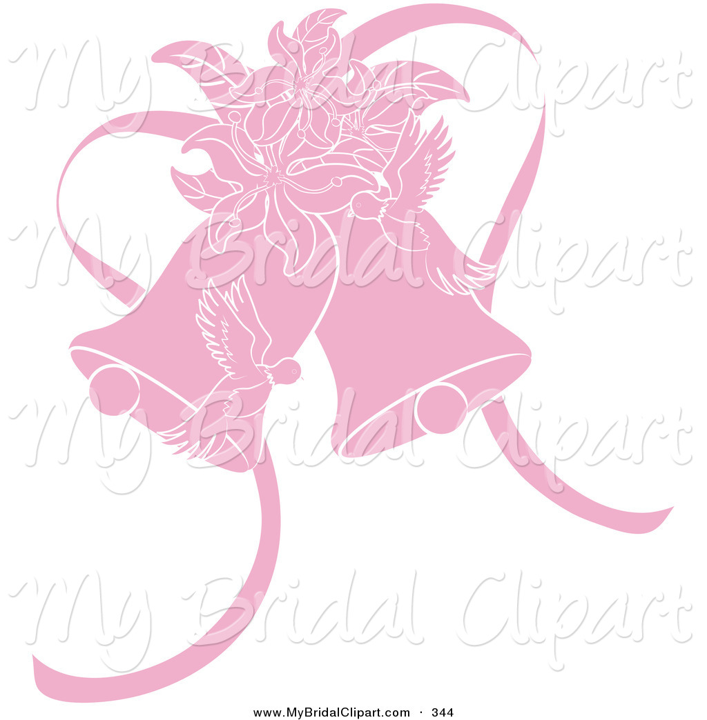 Bridal Clipart Of A Pink Doves Lilies And Wedding Bells On White