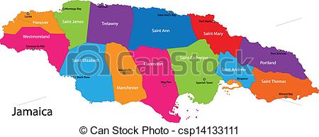 Map Of Jamaica With The Parishes Colored In Bright Colors And The