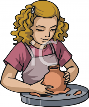 Royalty Free Clip Art Image  Little Girl Learning To Make Pottery At