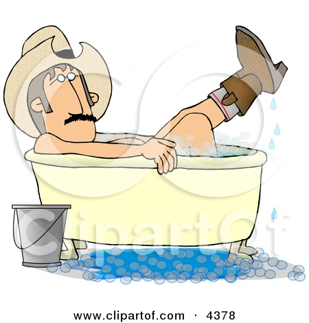 Redneck Cowboy Bathing With Hat And Boots On Clipart By Dennis Cox