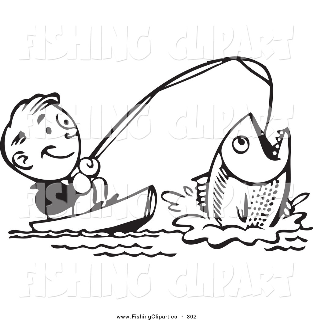 Royalty Free Black And White Retro Stock Fishing Clipart Illustrations